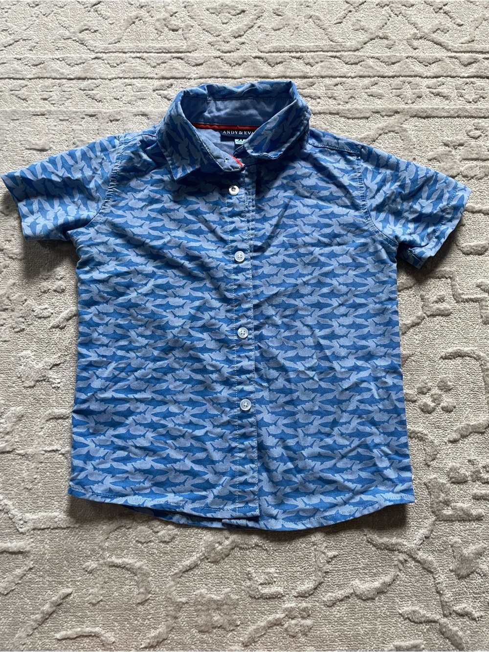 Andy & Evan Blue Shark-Print Short Sleeve Polo Shirt - Kids